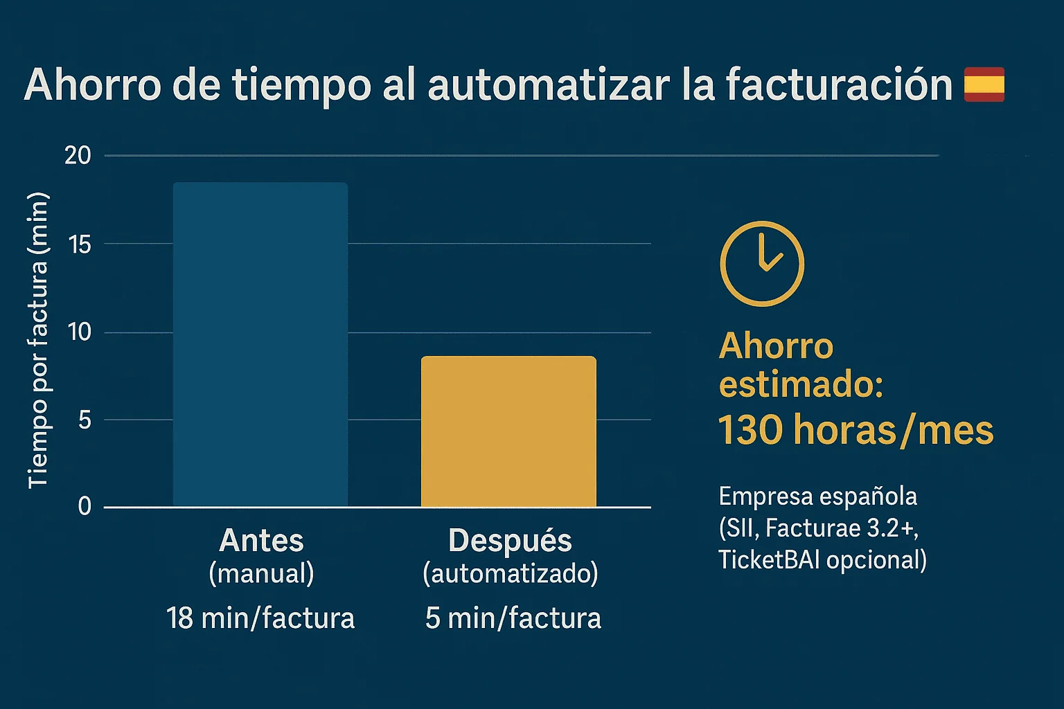 Gráfico mostrando el ahorro de tiempo al automatizar la facturación en una empresa de Cantabria.